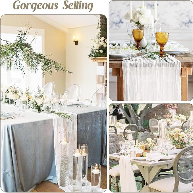 12 Pack Christmas Table Runner White Cheesecloth 10ft Gauze Runner Boho Sheer Cheese Cloth Table Runner for Wedding Bridal Shower Baby Shower Boho Thanksgiving Holiday Decorations