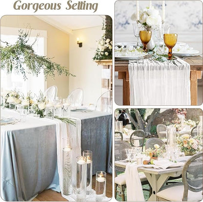 12 Pack Christmas Table Runner White Cheesecloth 10ft Gauze Runner Boho Sheer Cheese Cloth Table Runner for Wedding Bridal Shower Baby Shower Boho Thanksgiving Holiday Decorations