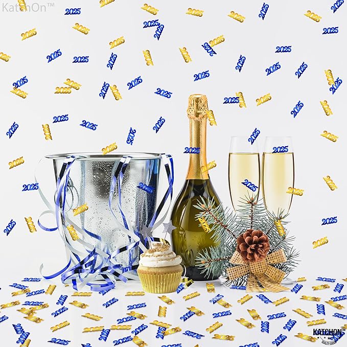 KatchOn, Blue and Gold 2025 Graduation Confetti - Pack of 500 | 2025 Grad Confetti for Blue and Gold Graduation Decorations 2025 | Class of 2025 Decoration, Prom Decorations 2025