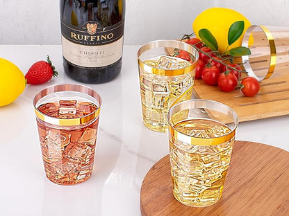 Ciaell 120PCS Gold Plastic Cups - 10Oz Heavy Duty Clear Plastic Cups with Gold Rim - Gold Rim Disposable Cups for Wedding, Birthday & Party