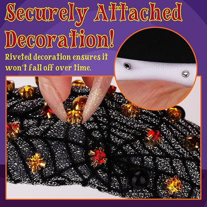 Halloween Headbands for Women, Spider Web Black Pearl Rhinestone Wide Jeweled Knotted Headband, Crystal Beaded Jeweled Top Knot Embellished Headband Hair Accessories Halloween Birthday Gift