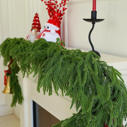 Norfolk Pine Garland Artificial Real Touch Green Thick Faux Norfolk Pine & Cryptomeria 6FT Greenery Christmas Decor for Mantle Fireplace Wall Table Railings Indoor Outdoor Xmas Decorations