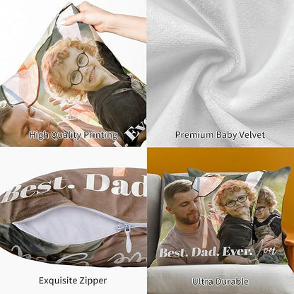 Easycosy Custom Pillow with Picture & Text, Two-Sides Velvet Customized Photo Pillowcase, 26"x26" Personalized Pillow Cover with Photo, Custom Love Keepsake Gifts (No Pillow Insert)