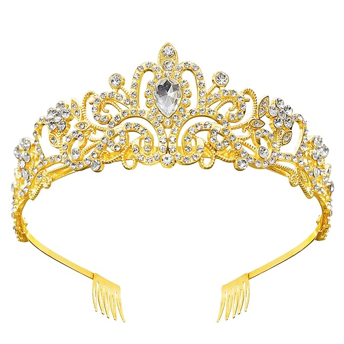 Tiaras for Women Princess Crowns for Woman Crystal Gold Crown Rhinestone Golden Headband Halloween Hair Accessories Tiara for Girls Birthday Gold Tiara for Costume Prom