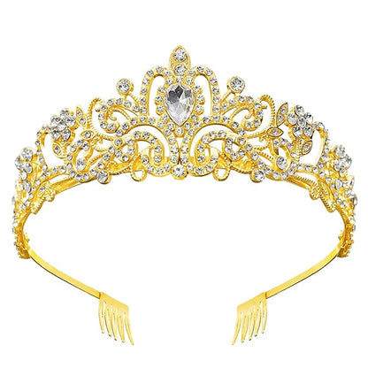 Tiaras for Women Princess Crowns for Woman Crystal Gold Crown Rhinestone Golden Headband Halloween Hair Accessories Tiara for Girls Birthday Gold Tiara for Costume Prom
