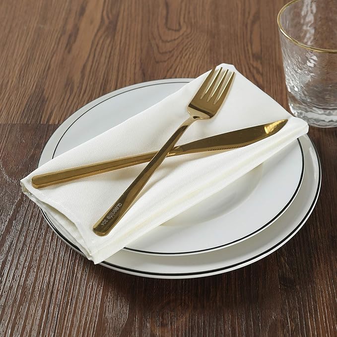 Cloth Napkins 20x20 inch Washable Polyester Dinner Napkins Soft Table Napkins for Wedding Party Dining Banquet(Ivory,100PCS)