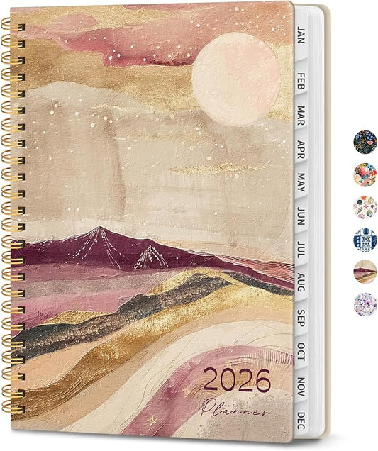 2026 Planner, Weekly and Monthly Planner for Women, Jan 2026 - Dec 2026 Pretty 2026 Calendar Planner with Monthly Tabs, Inner Pocket, Spiral Binding, Perfect for Office Home School - 8.5" x 11", Landscape