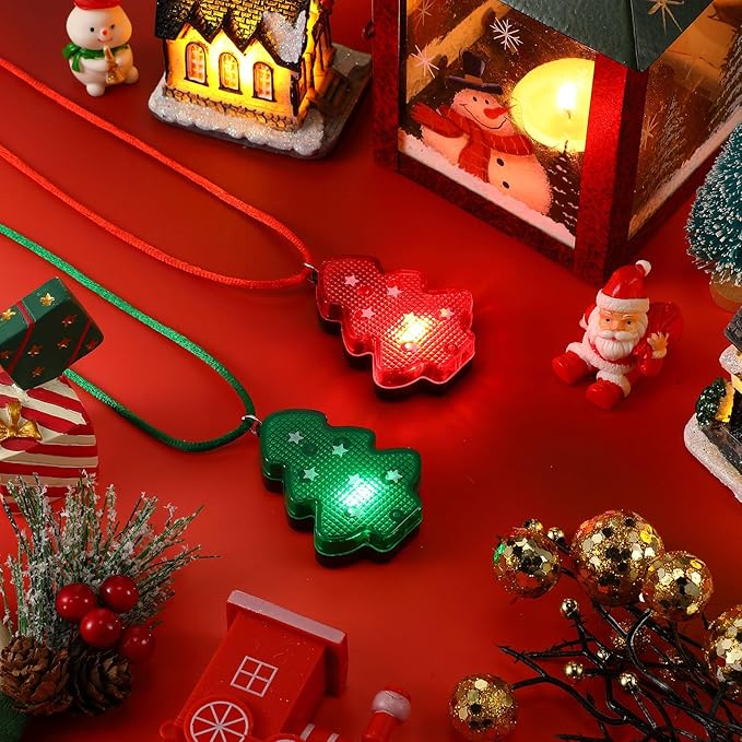 Yinkin 30 Pcs Christmas Light up Necklace for Adults Flashing Necklaces Christmas Accessory for Xmas Party Favors Stocking Stuffers Xmas Ornaments Decoration Party Supplies (Tree)