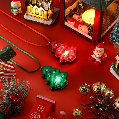 Yinkin 30 Pcs Christmas Light up Necklace for Adults Flashing Necklaces Christmas Accessory for Xmas Party Favors Stocking Stuffers Xmas Ornaments Decoration Party Supplies (Tree)