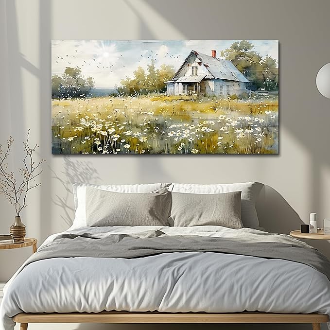 FUHAIHUA Canvas Wall Art For Living Room Large Wall Decor For Office Bedroom Wall Decorations Rural Landscape Paintings Farmhouse Watercolor Pictures Artwork Hotel Aesthetic Home Decor 20x40 In