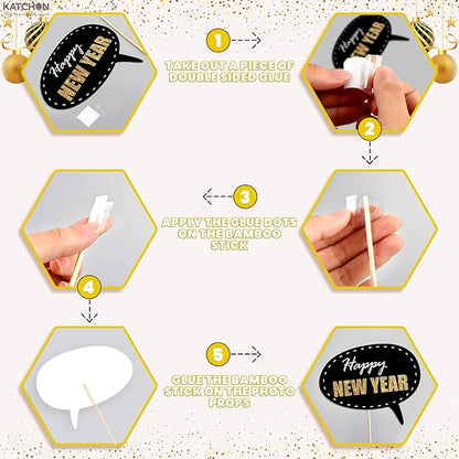 KatchOn, Glitter New Years Photo Booth Props 2026 - Pack of 32 | Photo Booth Props 2026, Happy New Years Decorations 2026 | Photo Props 2026, New Years Eve Party Supplies 2026