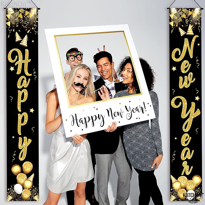 KatchOn, XtraLarge Happy New Year Door Banner - 72x12 Inch | Scripted Door Banner for New Years Decorations 2026 | Happy New Year Banner | New Years Eve Party Supplies 2026 | Nye Decorations