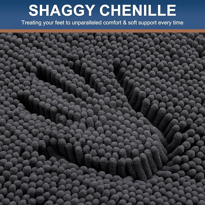 Smiry Luxury Chenille Bathroom Rugs 47x17, Extra Soft and Absorbent Shaggy Bath Mat, Machine Washable, Non-Slip Plush Carpet Runner for Tub, Shower, and Floor, Home Decor Accessories, Charcoal Grey