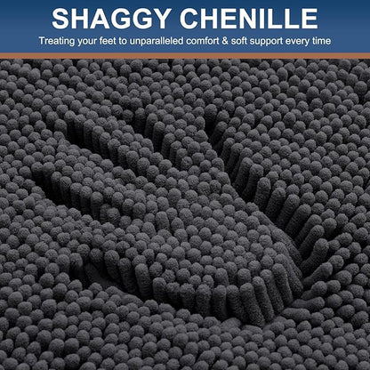 Smiry Luxury Chenille Bathroom Rugs 47x24, Extra Soft and Absorbent Shaggy Bath Mat, Machine Washable, Non-Slip Plush Carpet Runner for Tub, Shower, and Floor, Home Decor Accessories, Charcoal Grey