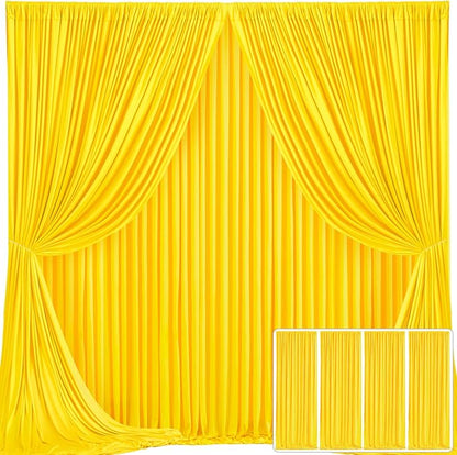 4 Panels Yellow Backdrop Curtain for Parties Wrinkle Free Lemon Yellow Photo Curtains Backdrop Drapes Fabric Decoration for Birthday Party Wedding Baby Shower 20ft(W) x 10ft(H)