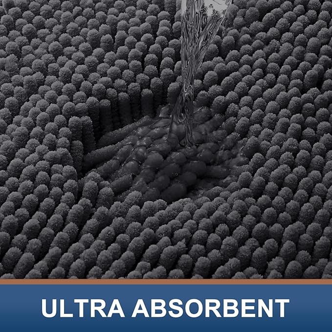 Smiry Luxury Chenille Bathroom Rugs 59x35, Extra Soft and Absorbent Shaggy Bath Mat, Machine Washable, Non-Slip Plush Carpet Runner for Tub, Shower, and Floor, Home Decor Accessories, Charcoal Grey
