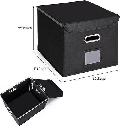 CADONO File Organizer Box with Lid, Large Hanging File Folder Organizer with Plastic Slide, Collapsible Portable Filing Storage Boxes for Office/Decor/Home (Light Purple, 14.9 x 12.59 x 10.8 inch)