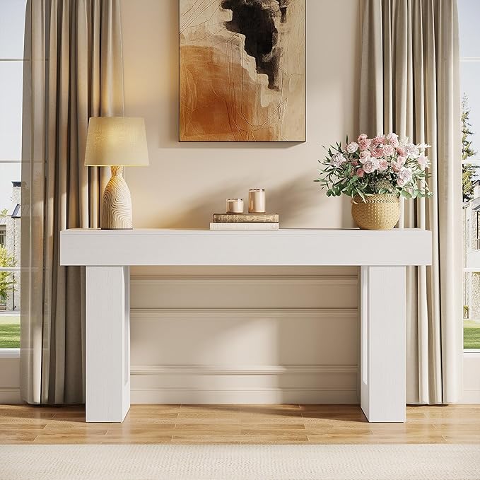 Tribesigns 63-Inch Long Console Table, Wooden Rectangular Sofa Table Behind The Couch, Farmhouse Entryway Table for Entrance, Hallway, Living Room (White)