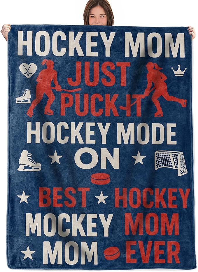 Hockey Mom Throw Blanket Gifts for Boys Girls Kids Adults, Hockey Icons Flannel Blankets for Travel Sofa Living Room Decor 60"X80"