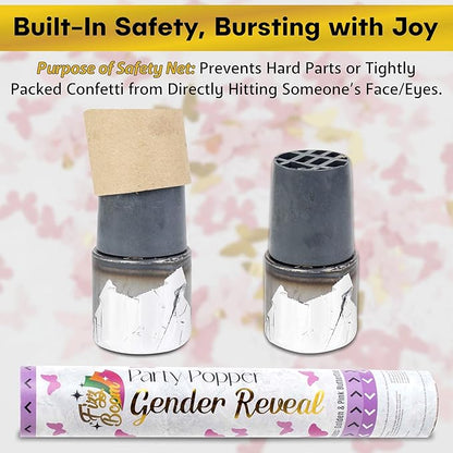 2 Pack Pink Butterfly -Shaped Confetti Poppers for Baby Gender Reveal | Pink Paper and Gold Mylar Baby Girl Party Supplies