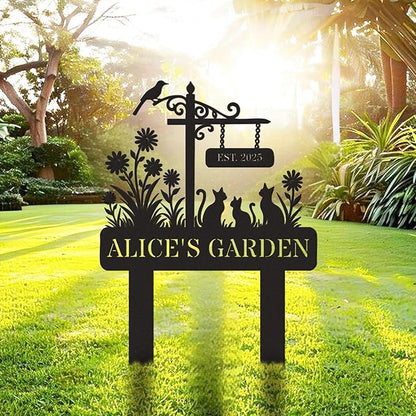 Custom Metal Sign Customized with Name & EST Date, Custom Garden Signs, Floral Yard Signs, Family Name Garden Stake, Personalized Outdoor Decor, Gift for Mother's Day, Mom Grandma Gardener Cat Lover