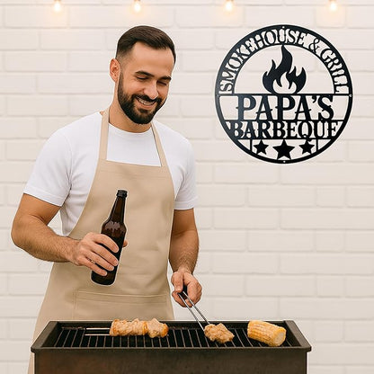 Custom BBQ Metal Sign, Personalized Name Grill Sign for Outdoor Kitchen, Rustic Cut Metal Wall Decor, Backyard Barbecue Gift