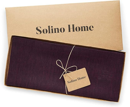 Solino Home Linen Chambray Burgundy Table Runner 132 Inches Long - Athena, 100% Pure Linen 14 x 132 Inch Table Runner for Fall, Autumn, Christmas, New Year