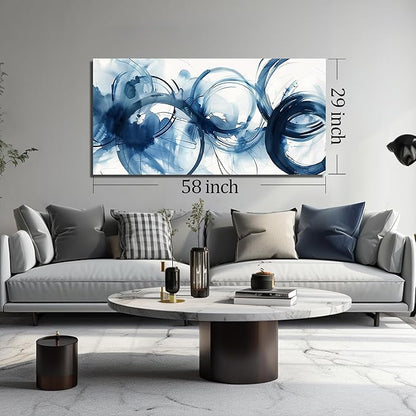 Blue Abstract Prints Wall Art for Office Minimalist Wall Decor for Bedroom Large Painting Wall Art for Living Room Size 29 x 58 Inch