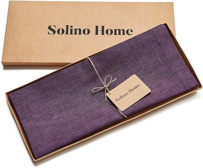 Solino Home Linen Small Table Runner 60 Inches - Athena, 100% Pure Linen Grape Table Runner 14 x 60 Inch Ideal for Dresser and Coffee Tables - Fall, Autumn, Winter, Thanksgiving, Holiday