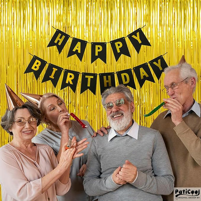 Christmas Decorations Thicken Gold Streamers, 4 Pack 3.2 x 8.2 FT Golden Tinsel Backdrop Curtains, Foil Fringe Photo Backdrop for Birthday, Prom, Hollywood, Anniversary Party Decorations