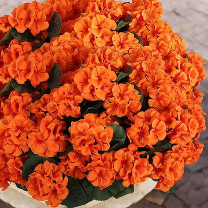 Hananona 6 Pcs Artificial Geranium Flowers for Outdoors Geranium Silk Orange Flower Outdoor UV Resistant Patio Plants Faux Autumn Flowers for Fall Home Kitchen Table Centerpieces (6, Orange)