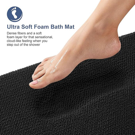 OLANLY Thick Memory Foam Bath Mat Rug 34x21, Extra Soft Absorbent Bathroom Rug, Quick Dry Bath Mats, Non-Slip, Machine Washable Carpet for Bathroom, Tub and Shower, Home Decor Accessories, Black