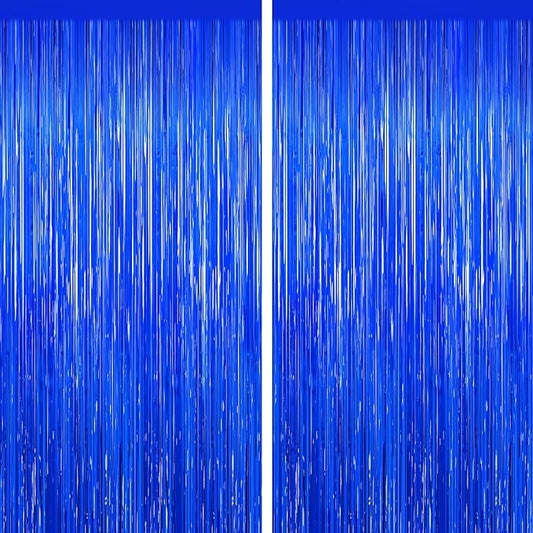 Blue Tinsel Backdrop Foil Fringe Curtains - 2 Packs Door Streamers Backdrop for Birthday Door Decorations, Party Supplies for Bachelorette, Graduation, Christmas, Disco Decor