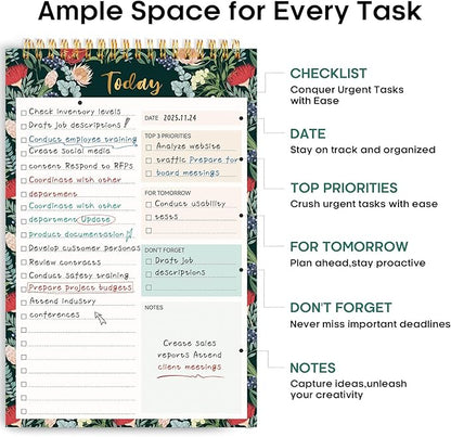 Taja To Do List Notepad - To Do List Notebook for Work with 52 Sheets, 9.8" x 6.5", Undated Daily Planner Perfect for Daily Tasks and Goal Setting, Notepad Suitable for Office, Home & School - Sage Blossom