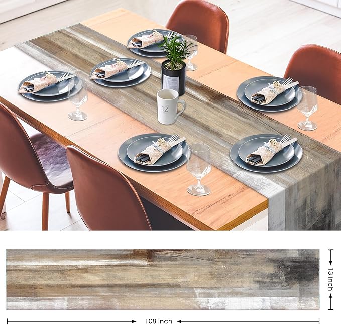 Emvency Farmhouse Table Runner, Abstract White and Brown Art Painting for Kitchen Coffee Table Family Dinners Holiday Parties Wedding Events Decor(13x108 inch)