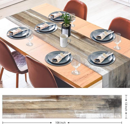 Emvency Farmhouse Table Runner, Abstract White and Brown Art Painting for Kitchen Coffee Table Family Dinners Holiday Parties Wedding Events Decor(13x108 inch)