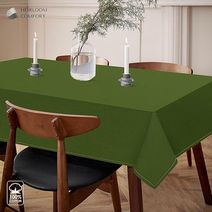Mint Green Table Cloth, 100% Cotton Table Cover 60x86 Inch, Fits 6-8 Seats, Durable, Washable, Wrinkle Resistant, Rectangle Tabletop for Dining, Spring Events, Baby Showers, Decor