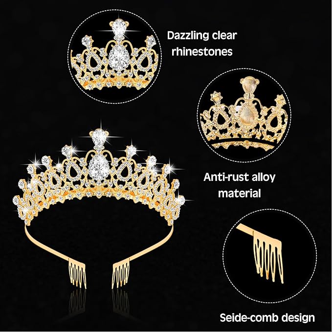 Zeyune 9 Pcs Tiaras and Crowns for Women Bulk Crystal Princess Tiara Rhinestone Brides Crown with Combs for Wedding Birthday Quinceanera Pageant Prom Hair Accessories(Gold)