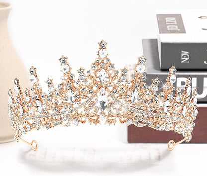 TAROSE Silver Tiaras for Women and Girls, Crystal Gold Crowns for Women, Hair Accessories for Bride/Halloween/Prom/Birthday