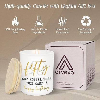 Christmas 50th Birthday Gifts for Her - Long Lasting Vanilla Lavender Candle 10 oz - Funny 1975 Birthday Gifts for Women Wife Mom Sister Friend, Gift for 50 Year Old Woman, Fifty Candles