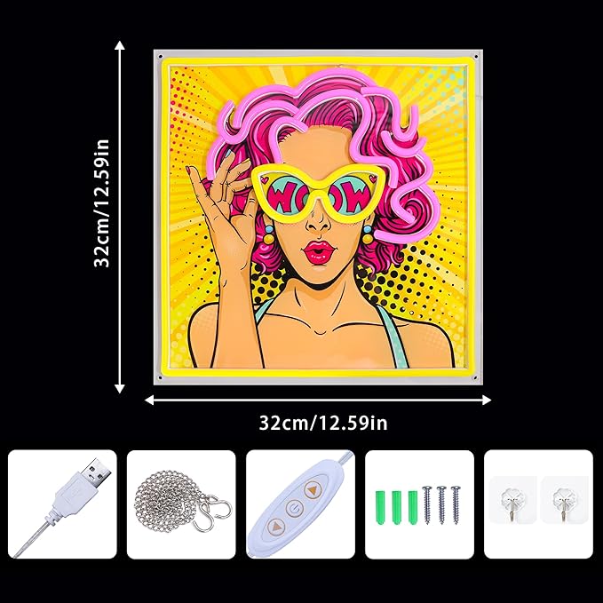 ENUOLI Pretty Girl Neon Sign,UV Print LED Light Sign Dimmable USB Powered Cool Women Lady Neon Lights for Bedroom,Pop Art Home Wall Decor LED Signs for Christmas Birthday Party Girls Gifts
