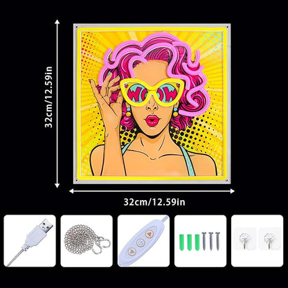 ENUOLI Pretty Girl Neon Sign,UV Print LED Light Sign Dimmable USB Powered Cool Women Lady Neon Lights for Bedroom,Pop Art Home Wall Decor LED Signs for Christmas Birthday Party Girls Gifts
