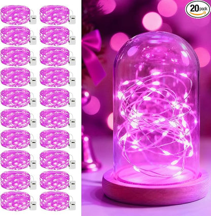 litogo 20 Pack 7FT 20 LED Fairy Lights Battery Operated, 3 Lighting Modes, Bulk Mini Twinkle String Lights Waterproof Silver Wire for Weddings Mason Jars Party Christmas Decorations-Pink