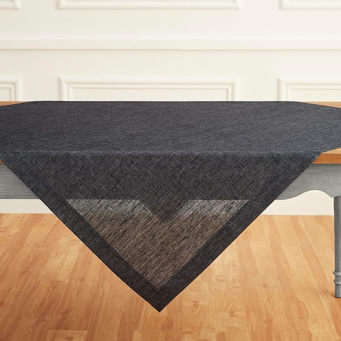 Solino Home Linen Square Tablecloth 52 x 52 Inch - 100% Pure Linen Charcoal Grey Table Throw - Athena, Machine Washable Tablecloth for Fall, Autumn, Winter