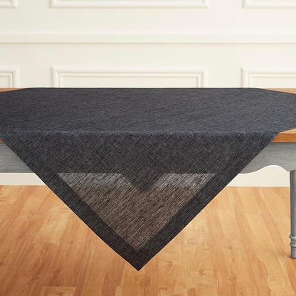 Solino Home Linen Square Tablecloth 52 x 52 Inch - 100% Pure Linen Charcoal Grey Table Throw - Athena, Machine Washable Tablecloth for Fall, Autumn, Winter