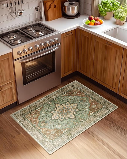 Area Rugs 2'x3' Kitchen Rugs Entry Rug Small Rugs for Entryway Kitchen Bathroom Door Mat Indoor Entrance,Washable Non Slip, Brick Red Rust Neutral Brown Burnt Orange Green