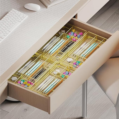 Desk Drawer Organizer Tray, Office Drawer Organizer, Desk Accessories & Workspace Organizers, Suitable for Tools, Pencils, Office Supplies Storage (Gold)