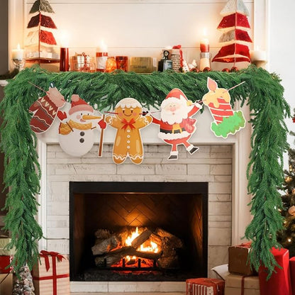 2PCS 6Ft Christmas Norfolk Pine Garland, Realistic Artificial Greenery Cedar Garland for Christmas Holiday Mantel Fireplace Table Indoor Outdoor Decoration