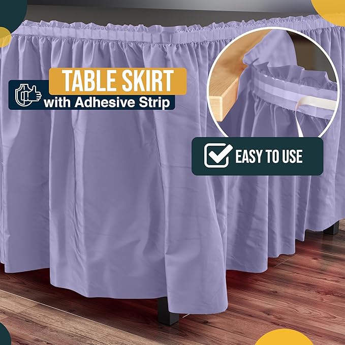 Exquisite Ruffle Table Skirt Lavender 2 Pack 14 Ft Long Table Skirts for Rectangle Tables 6ft Plus or Round Tables Skirts with Adhesive Strip for Gender Reveal Decor & Happy Birthday Parties
