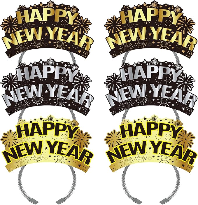 KKBES 12 Pieces Happy New Year Headbands, New Years Eve Party Hats, 2026 New Years Eve Party Supplies